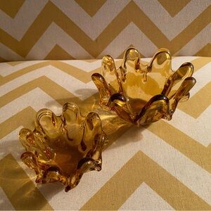 2 MCM slung Amber Glass Decorative Bowls ashtray (hI)